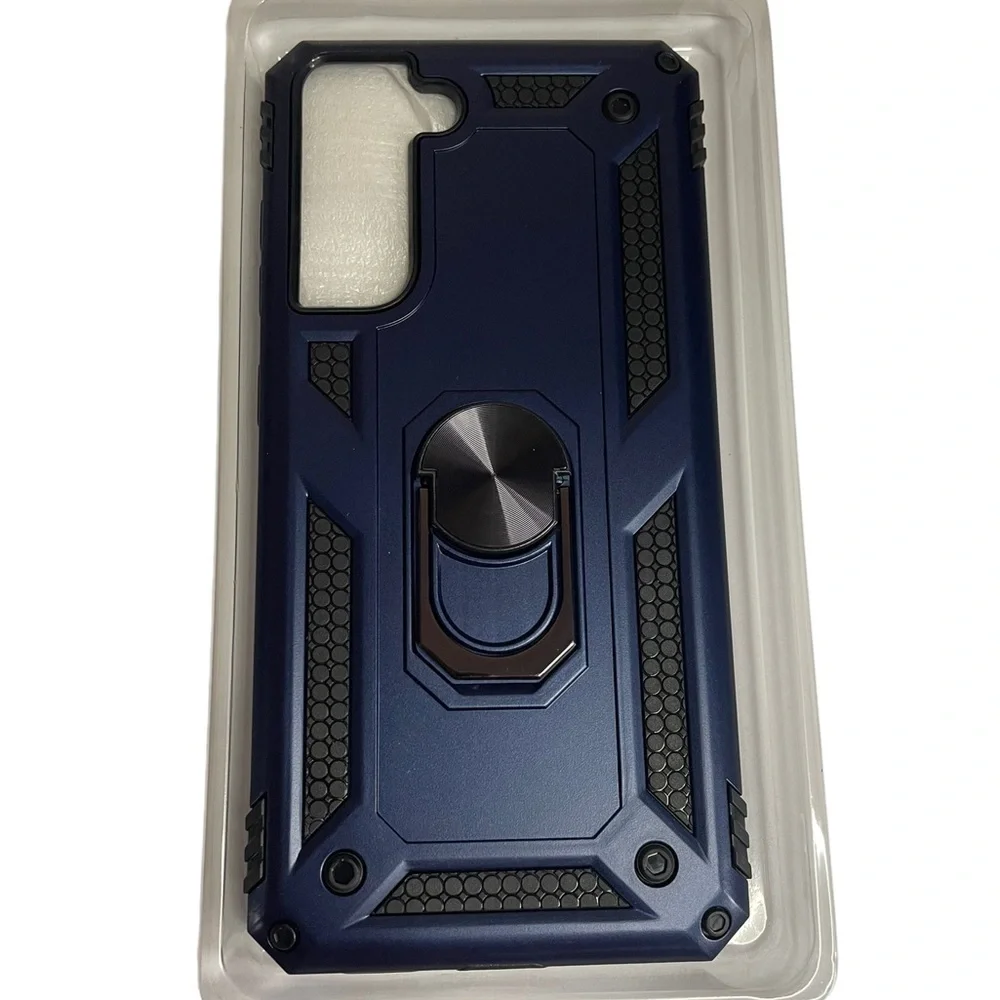 Samsung S21 FE Case with Kickstand and Metal Ring blue Phone Case